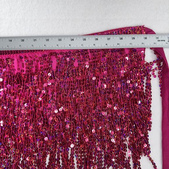 Sparkly Sequin Tassel Fringe Belt Hip Scarf Belly Dance Pink Wrap Costume Party - Picture 8 of 9